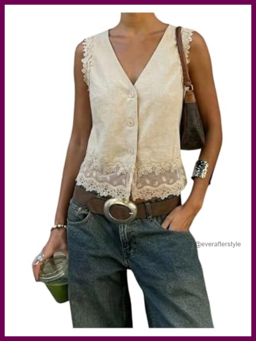 Lace Trim V Neck Sleeveless Blouse Button Up Tank Top